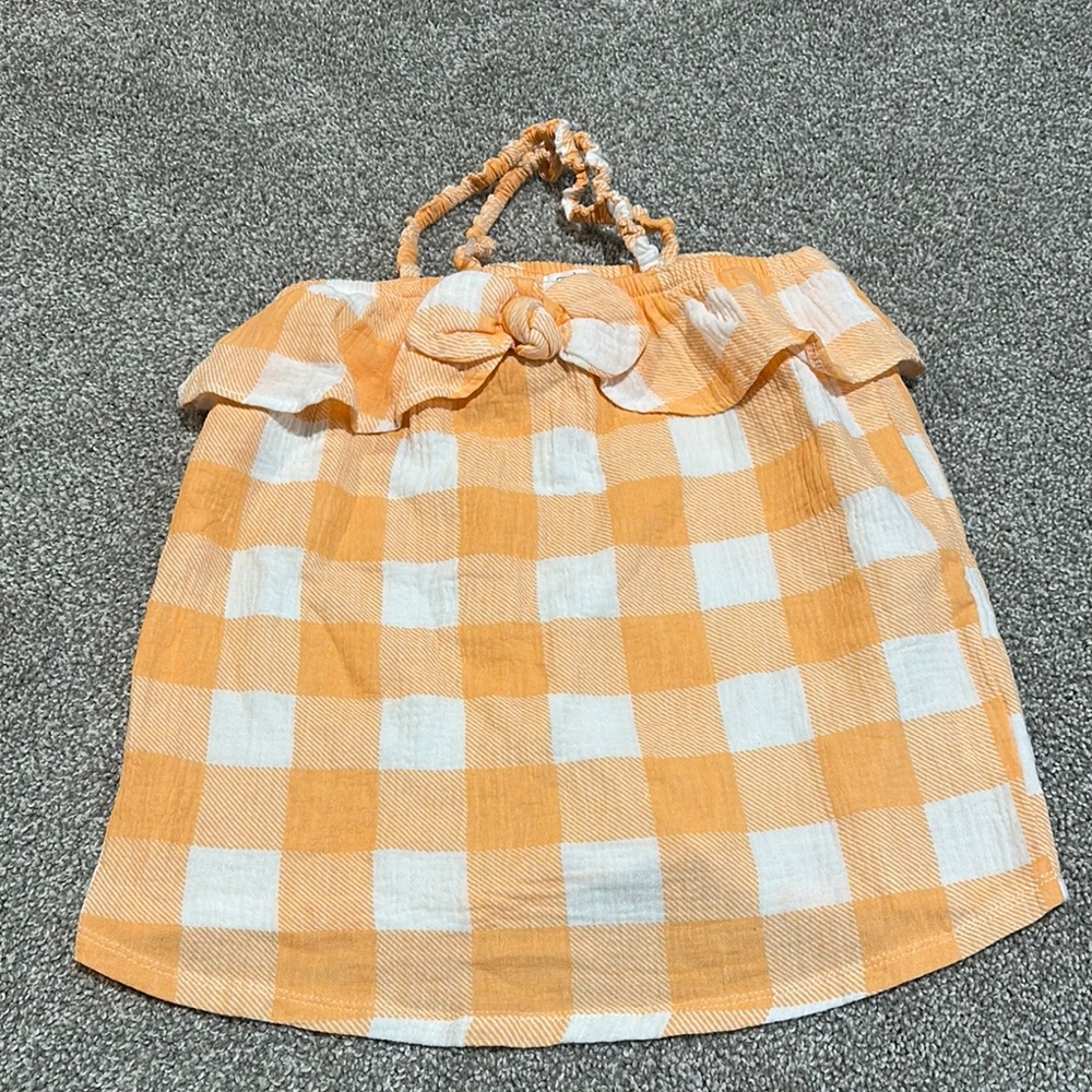 Mudpie orange and white gingham dress with bow and stretchy straps 5T